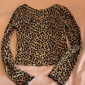 Zara Girls Leopard Print Long Sleeve Top - Tan & Black